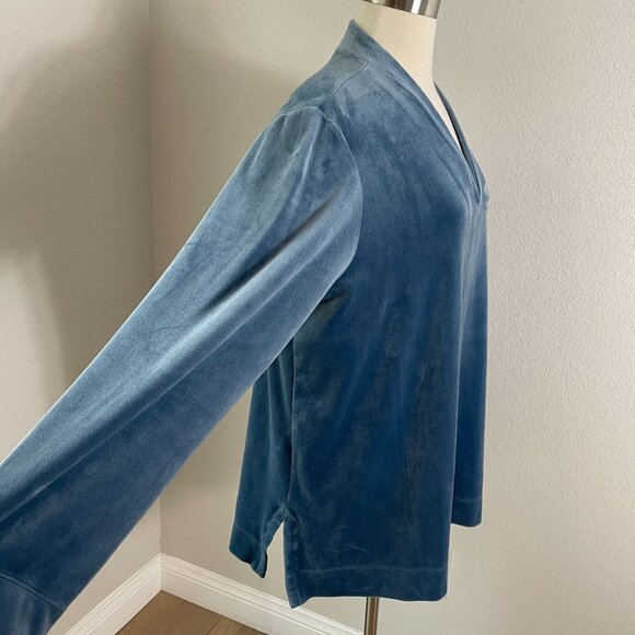 Pure Jill Womens Plus 2X Dusty Blue V Neck Long Sleeve Velour Velvet Tunic Top - Picture 5 of 12